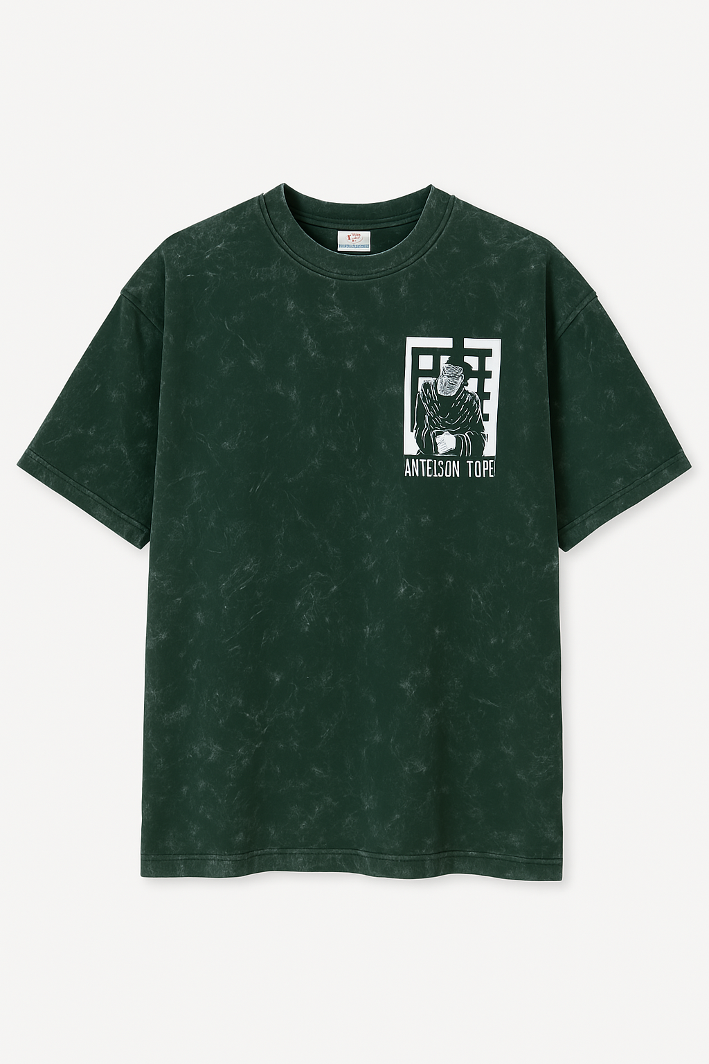 Dorzo- Printed Acid Wash T shirt ( Bottle Green)