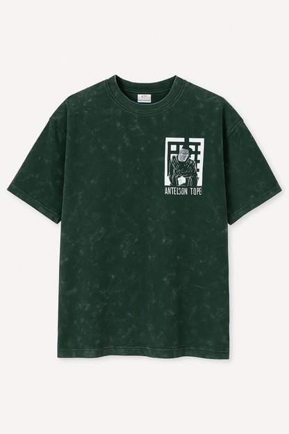 Dorzo- Printed Acid Wash T shirt ( Bottle Green)