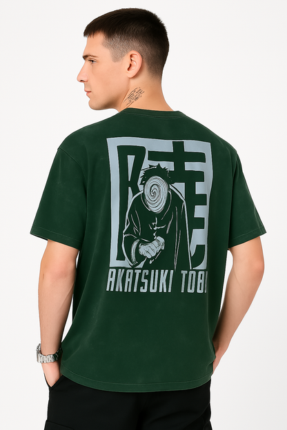 Dorzo- Printed Acid Wash T shirt ( Bottle Green)