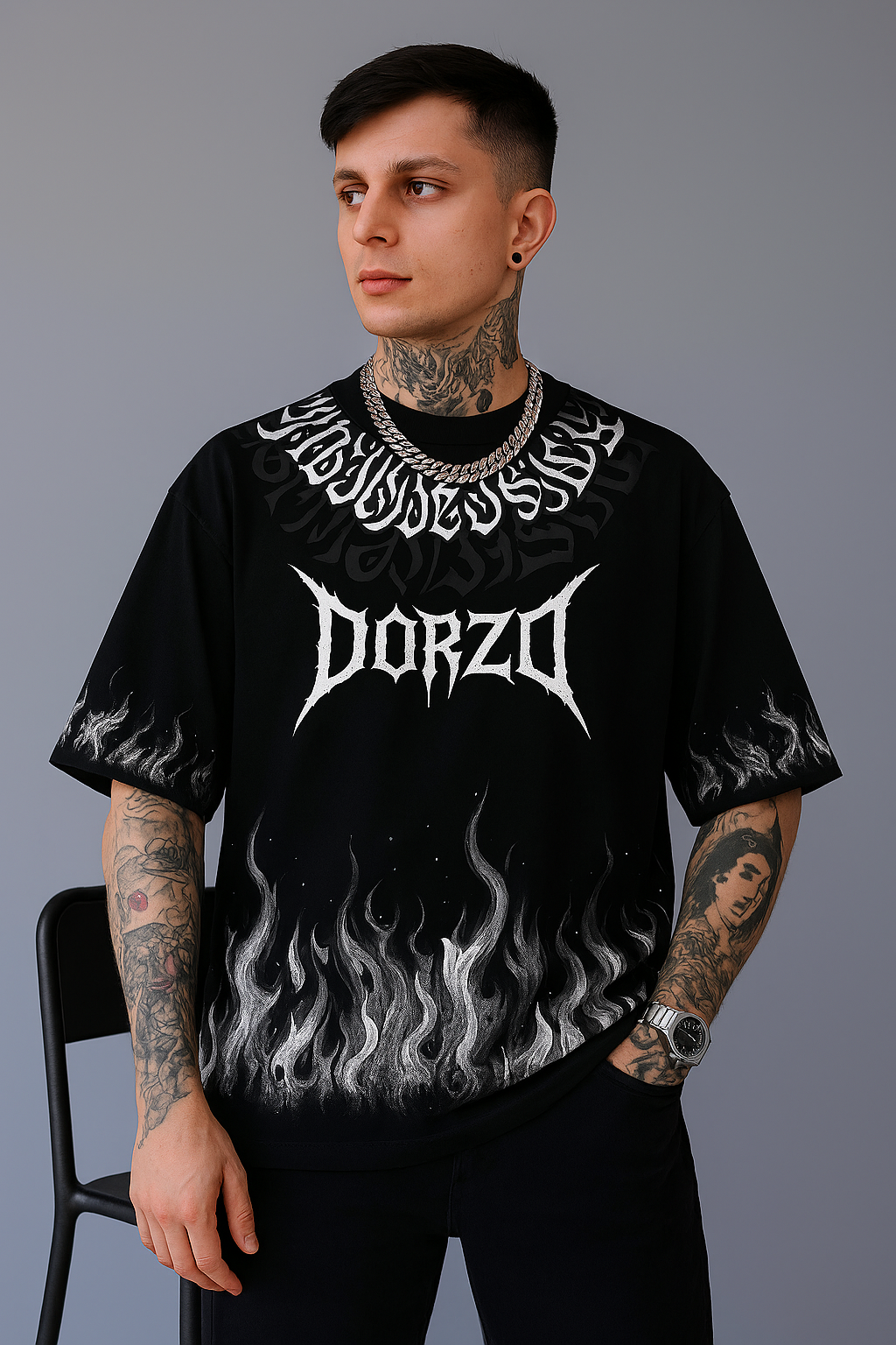 Gothic Black Oversized T-Shirt- Dorzo