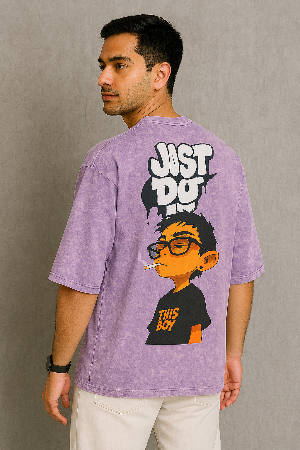 Dorzo- Printed Acid Wash T shirt (Lavender)