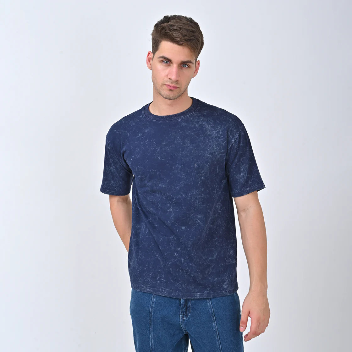 Navy Deep Acid Wash Oversized T-shirt