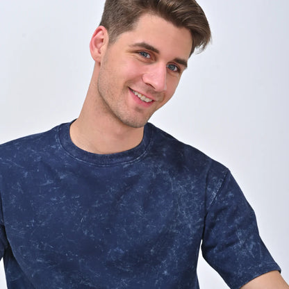 Navy Deep Acid Wash Oversized T-shirt